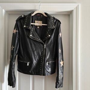Wilson Black Leather Jacket with Star Accents